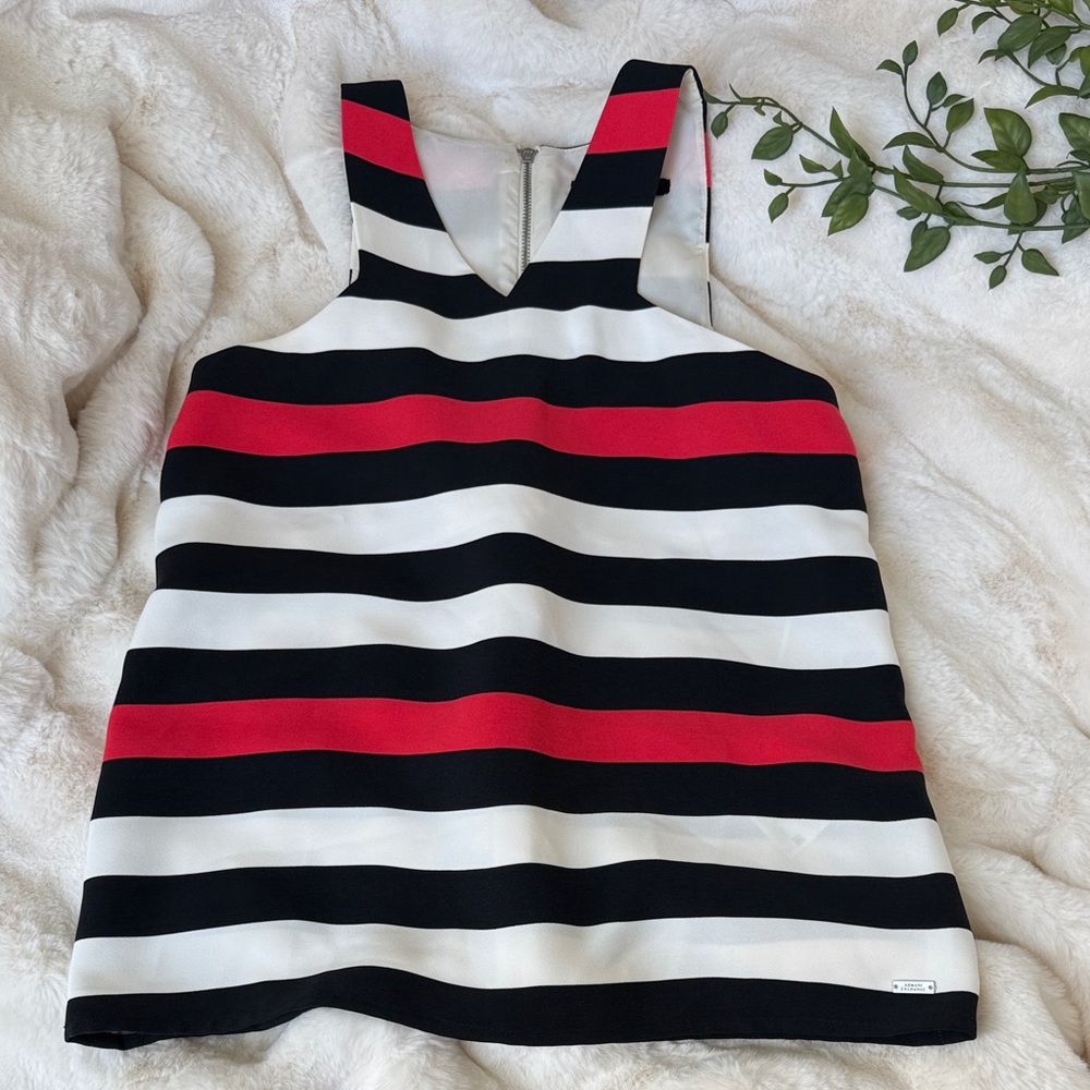 Armani Exchange Red Black White Striped Tank Top